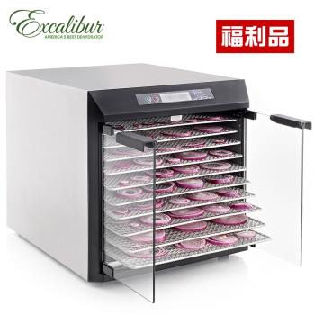 Excalibur依卡莉柏 EXC10EL 乾果機，美國原裝進口專業食物脫水機，配備10層託盤，尺寸寬52 x 深43.1 x 高43.8cm，重30kg，電壓110V、頻率60Hz、功率500~600W。BSMI許可字號R3A130，保固1年。內容物包含託盤×10、乾果機安全守則、說明書、保證卡。適合製作優質乾果、蔬果脫水，高效均勻乾燥，保留營養，是居家與商用最佳選擇。