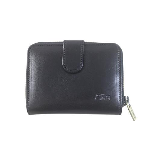 Sika牛皮壓扣拉鍊中夾A8210-03質感黑