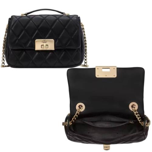 【KATE SPADE】金標 旋轉鈕扣小香風斜背包-氣質黑