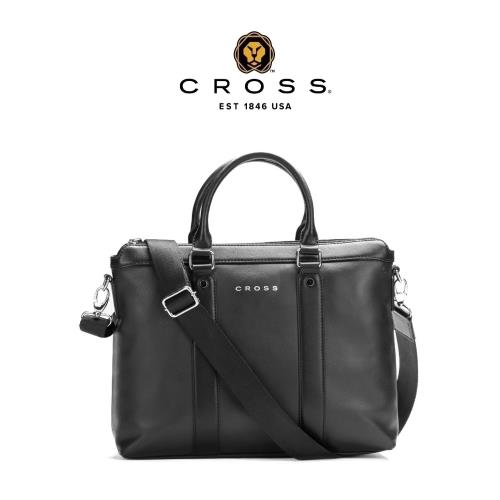 CROSS 限量2折 頂級小牛皮手柄拉鍊手提/斜背公事包 芬利系列 全新專櫃展示品 (14吋 黑色)