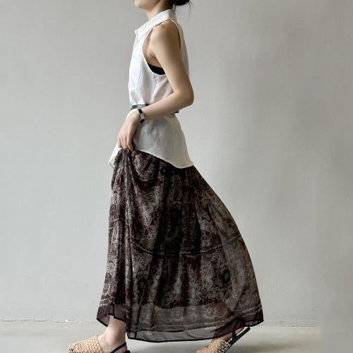 【nata】質感雪紡印花長裙  M-L