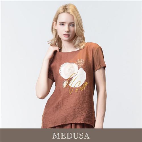 現貨【MEDUSA 曼度莎】文藝涼感天絲棉麻休閒上衣（M-2L）｜女短袖上衣 天絲棉麻 涼感上衣