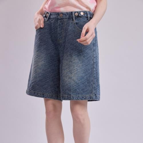 QWI亞麻丹寧名品織紋短褲-獨