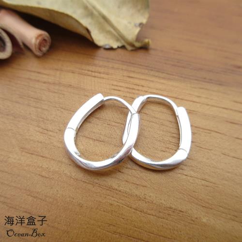 【海洋盒子】簡約素面橢圓扭曲S990純銀針式易扣耳環.圈圈耳環