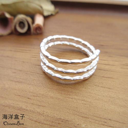【海洋盒子】精緻三層繞圈線條車花紋理S925純銀戒指.可調整戒圍