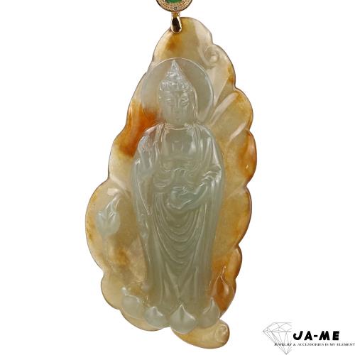 【JA-ME】 天然A貨翡翠淡綠底伴黃翡大日如來18k玉墜
