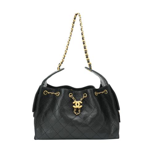 Chanel 25 Bag 粒紋牛皮金logo肩背包-小(AS5293-黑)