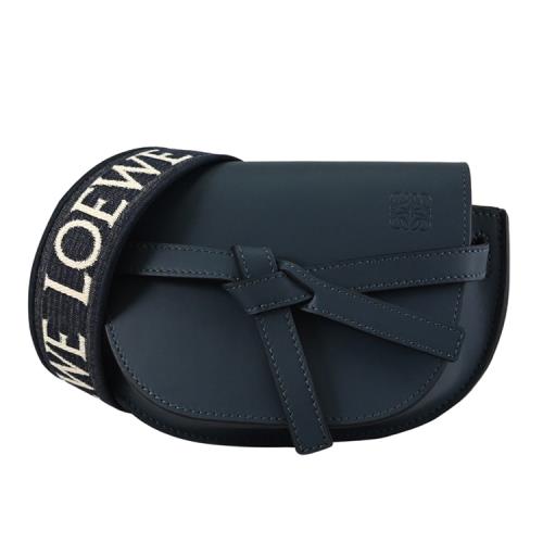 LOEWE Gate Dual Mini 小牛皮斜背翻蓋馬鞍包/腰包.瑪瑙藍