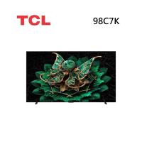 TCL 98C7K 是一款85吋以上4K解析度的智慧電視，提供高畫質視覺體驗與環繞音效。內建英文功能選單，電源需求為110V，支援4組HDMI高畫質數位影音端子，並含桌上型基本安裝服務。產品來自中國，保固期為1年。