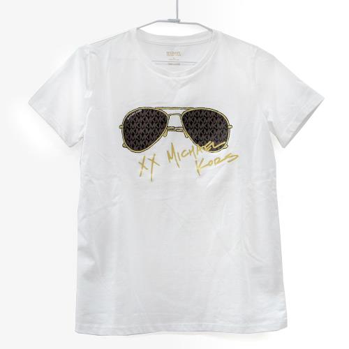 MICHAEL KORS 燙金LOGO太陽眼鏡印花短袖上衣(白色)