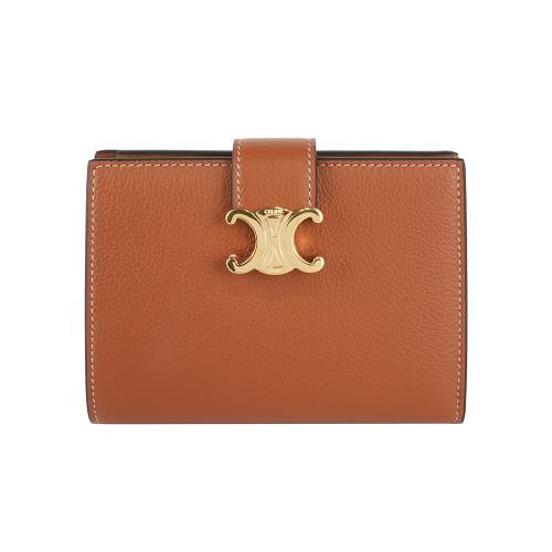 CELINE Nino 凱旋金釦牛皮二折中夾(棕褐色)
