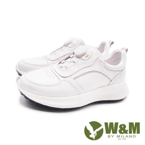 W&M(女)牛皮旋鈕裝置 免綁帶功能護士鞋 休閒鞋-白色