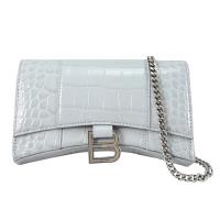 BALENCIAGA 巴黎世家 656050 Hourglass 鱷魚壓紋WOC斜背鍊包.灰藍