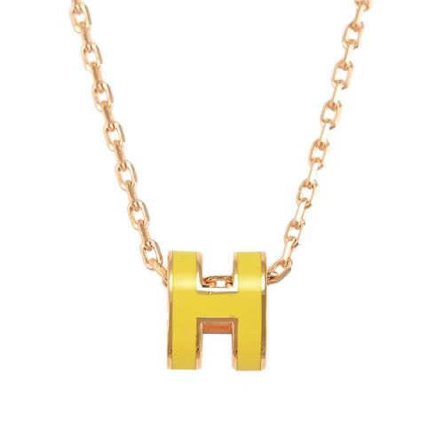 HERMES MINI POPH 經典橢圓H造型項鍊.玫瑰金/黃