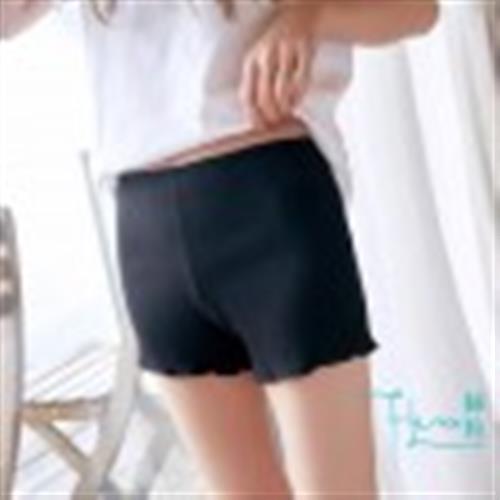 【Lockers 木櫃】紙片人 防走光捲邊三分安全褲 豎條打底薄款寬鬆保險底褲(打底褲 捲邊褲 三分褲)