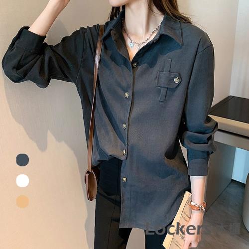 【Lockers 木櫃】春秋韓版休閒長袖純色襯衫-3色 L111021113