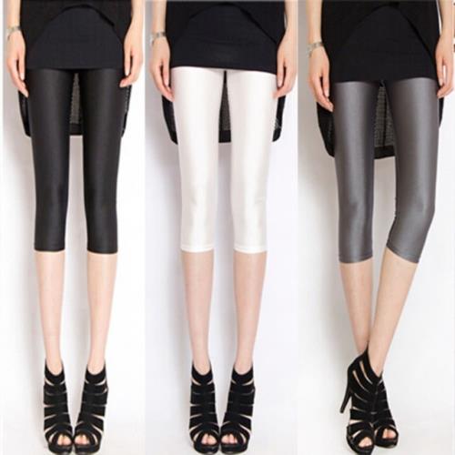 【Lockers 木櫃】光澤亮絲顯瘦七分內搭褲(3色)