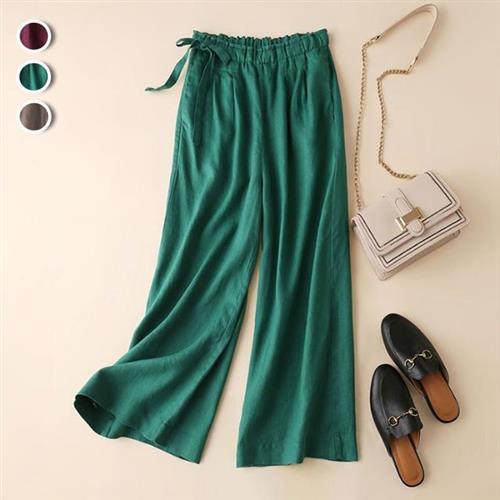 【韓國K.W.】韓國進口天使舞紗闊腿褲長褲寬褲(棉麻/休閒褲/花卉/小香風/涼感)