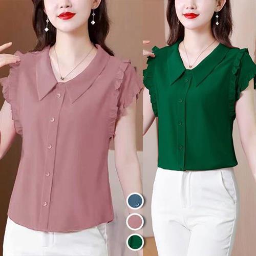 【韓國K.W.】韓國櫻桃甜心棉麻雪紡上衣(涼感/棉紗/小香風)