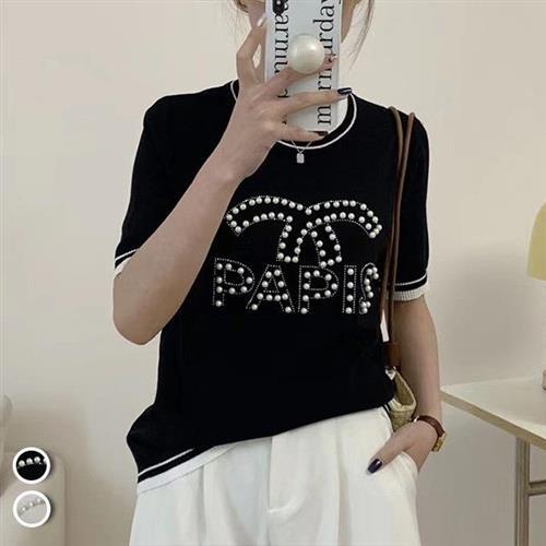 【韓國K.W.】韓國重工訂珠專屬天使鑲鑽短袖上衣(薄衫/雪紡/防曬外套/小香風/涼感)