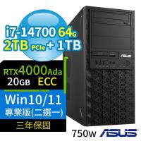 ASUS華碩W680商用工作站i7-14700/64G/2TB+1TB/4000Ada/Win10/Win11 Pro專業版/三年保固-極速大容量