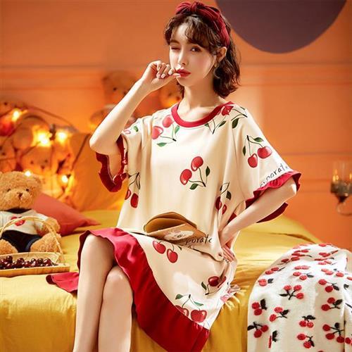 【韓國K.W.】韓國元氣歐膩家居服睡衣睡裙(女睡衣/睡衣/連身洋裝/洋裝)