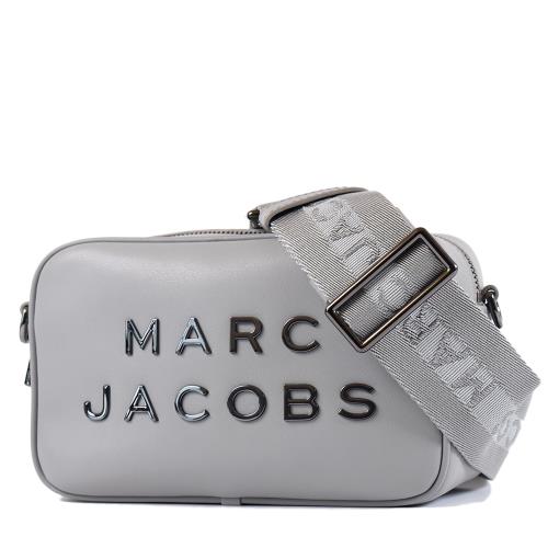 MARC JACOBS 金屬LOGO牛皮拉鍊寬背帶相機包-岩灰