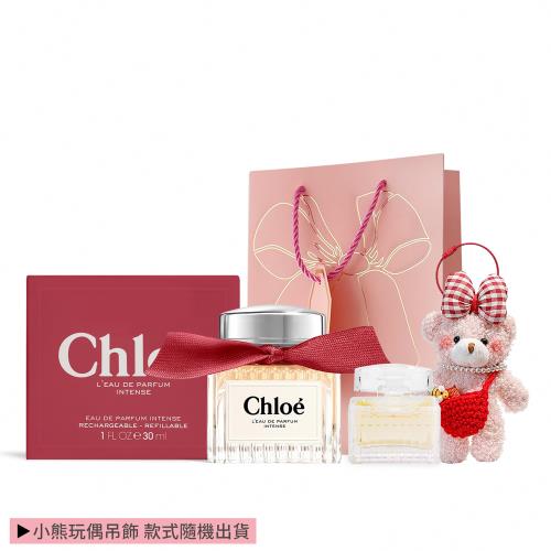 Chloe 香氛小熊組[玫瑰晨語淡香精(30ml)+沁漾玫瑰香水(5ml)+貴婦小熊玩偶吊飾]附提袋-情人節限定禮