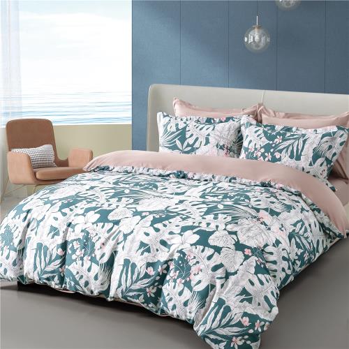 【卓瑩】天絲40S印花-花都葉語床包4件組-6x6.2呎