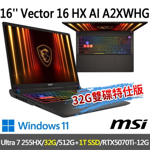 msi Vector 16 HX AI A2XWHG-049TW(Ultra 7 255HX/32G/512G+1T/-32G雙碟特仕版)