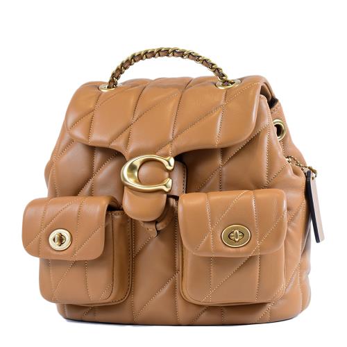 COACH 專櫃款 TABBY 絎縫菱格紋翻蓋束口肩背/斜背二用包-棕色