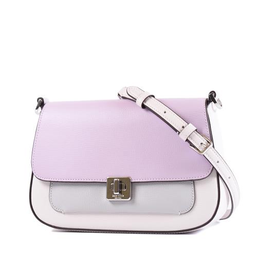 KATE SPADE Phoebe 拚色粒面皮革旋鈕翻蓋手提/斜背二用包-粉/白/灰