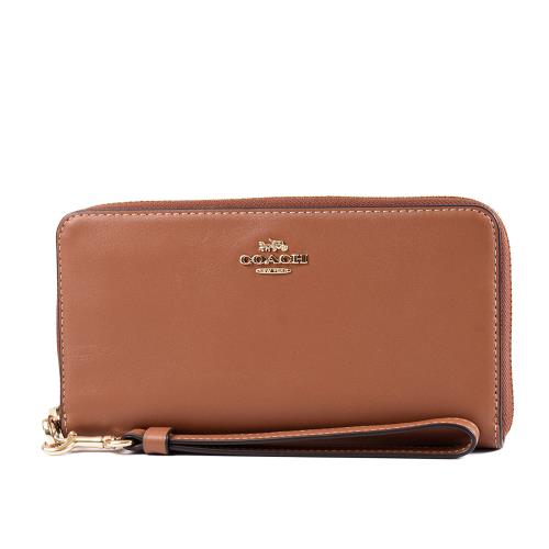 COACH 滑面小牛皮手掛式拉鍊長夾-焦糖色
