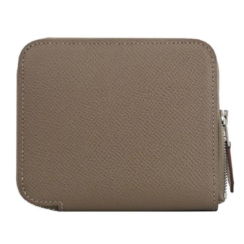 HERMES Silk Epsom 絲巾系列小牛皮短夾/零錢包.大象灰