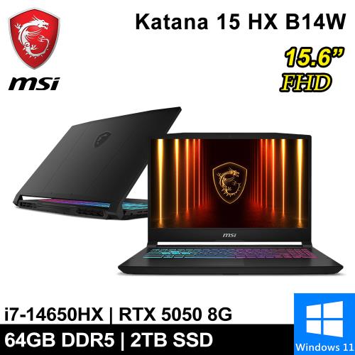 微星 Katana 15 HX B14WEK-429TW-SP6 15.6吋 黑(i7-14650HX/64G/2T/RTX5050/W11)特仕筆電
