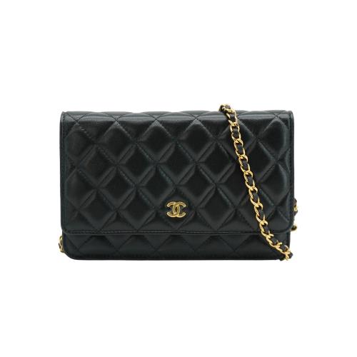 Chanel 展示品 金雙C菱格羊皮鏈帶Woc斜背包(AP0250-黑)