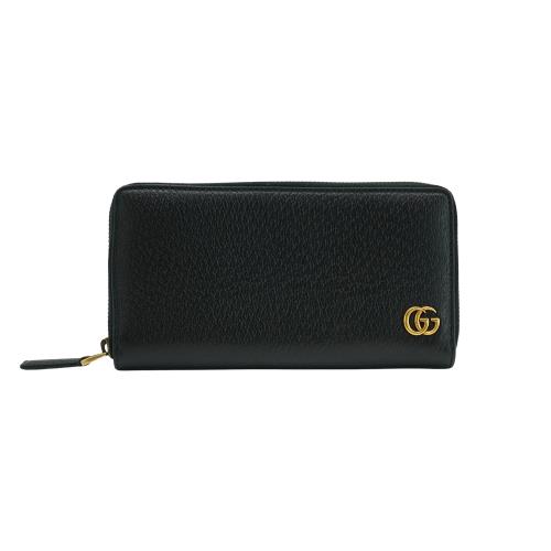 二手品 Gucci 牛皮金雙G logo 拉鍊長夾(428736-黑)