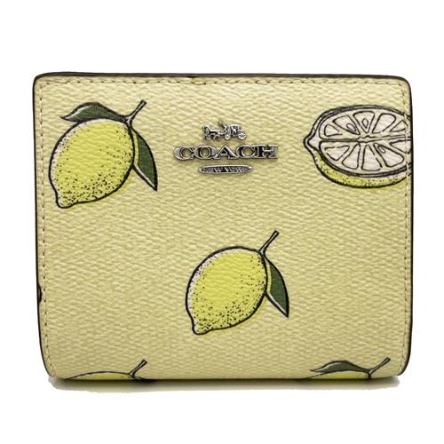 【COACH】檸檬印花字母C拉鍊零錢袋鈔票短夾(黃)
