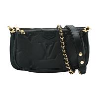二手品 Louis Vuitton Multi Pochette 牛皮壓紋二合一兩用斜背包(M80399-黑)