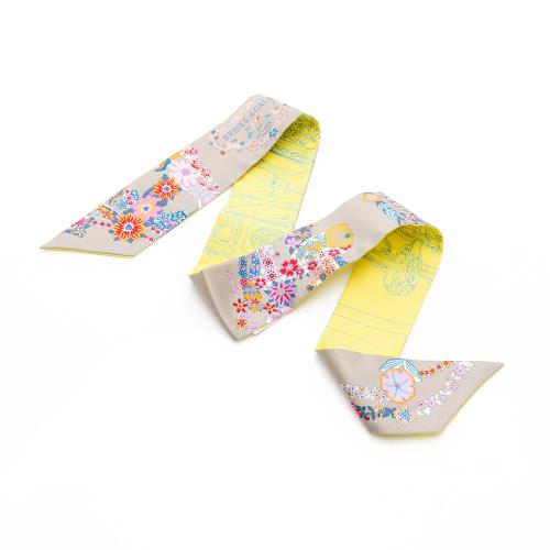Hermes Brides de Gala en Fleurs Twilly絲巾(奶茶灰/黃) (H064220S 11)