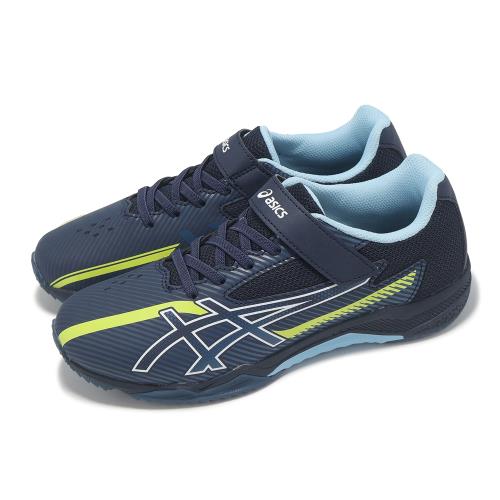 Asics 慢跑鞋 Lazerbeam Sk-MG-B 寬楦 大童 女鞋 藍 白 運動鞋 魔鬼氈 亞瑟士 1154A211402