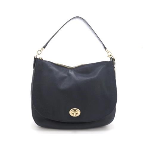 COACH 彎月皮革兩用包-黑藍色