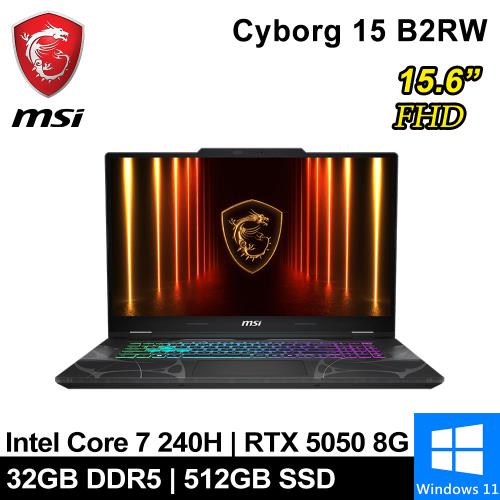 微星 Cyborg 15 B2RWEKG-028TW-SP2 15.6吋黑(Core 7 /16G+16G/512G/RTX5050/W11)特仕筆電