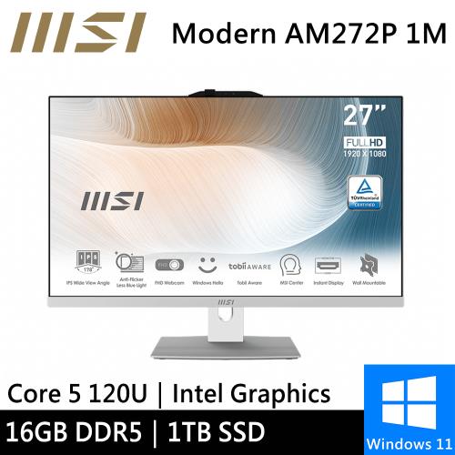 微星 Modern AM272P 1M-859TW-SP1 27型 白(Intel Core 5 120U/8G+8G/1TB /W11)特仕筆電