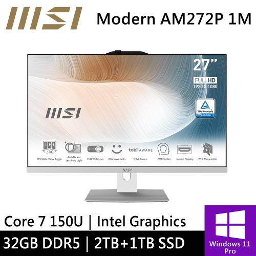 微星 Modern AM272P 1M-857TW-SP7 27型 白(Intel Core 7 150U/32G/2TB+1TB/W11P)特仕筆電