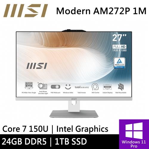 微星 Modern AM272P 1M-857TW-SP1 27型 白(Intel Core 7 150U/16G+8G/1TB/W11P)特仕筆電