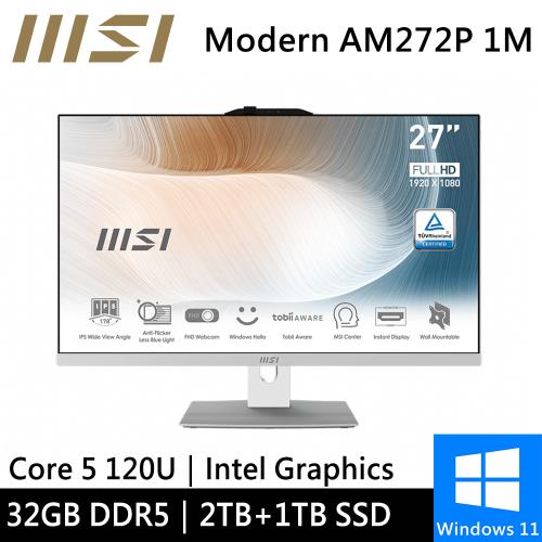 微星Modern AM272P 1M-859TW-SP7 27型 白(Intel Core 5 120U/32G/2T+1T/W11)特仕筆電