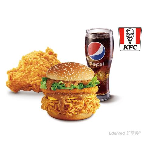 限時↘94.5折【肯德基】花生熔岩咔啦雞腿堡+炸雞+可樂(中)好禮即享券