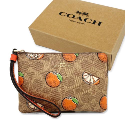 【COACH】C LOGO橘子印花手拿零錢包附原廠禮盒(橘/焦糖)