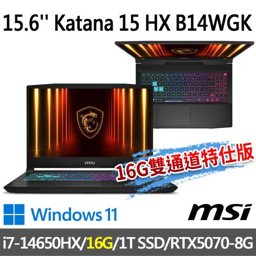 msi Katana 15 HX B14WGK-647TW(i7-14650HX/16G/1T SSD/RTX5070/-16G雙通道特仕版)